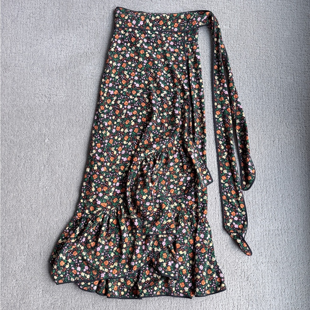 Ganni Floral Silk Wrap Skirt, size 36